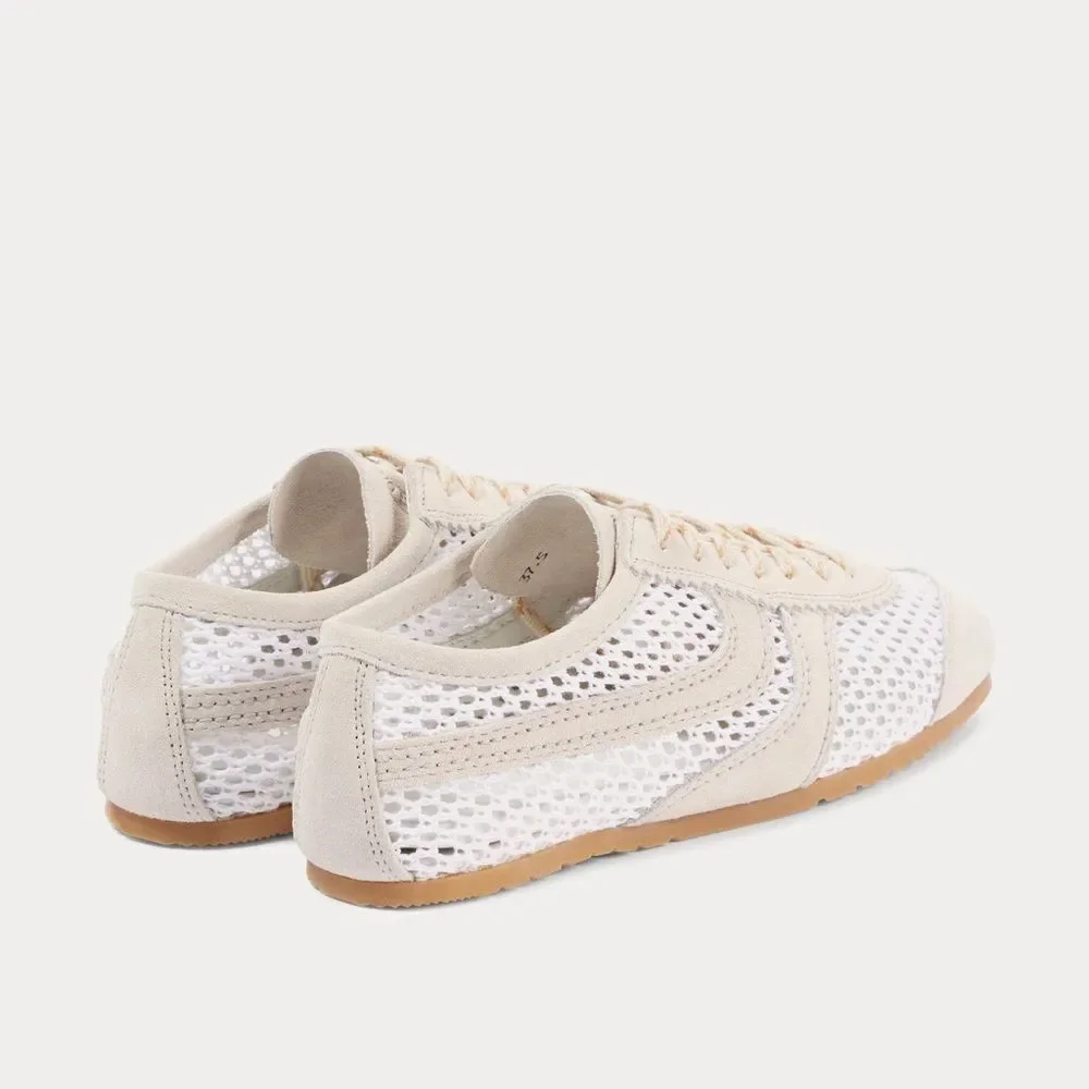 Dries Van Noten mesh and suede low-top sneakers in white and beige